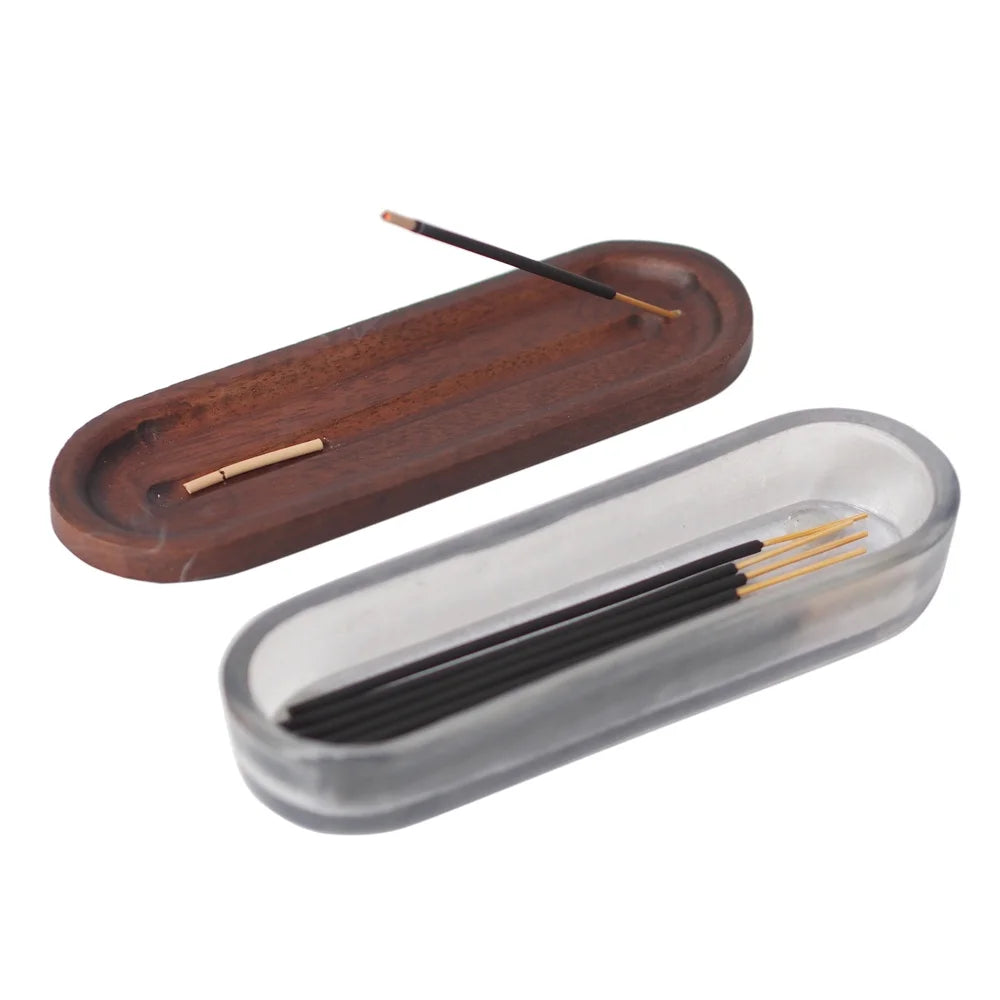 Glass Incense Burner Set 21 Pieces with Wood Lid Elegant Storage Incense Sticks Modern Home Décor Perfect Gift Any Occasion