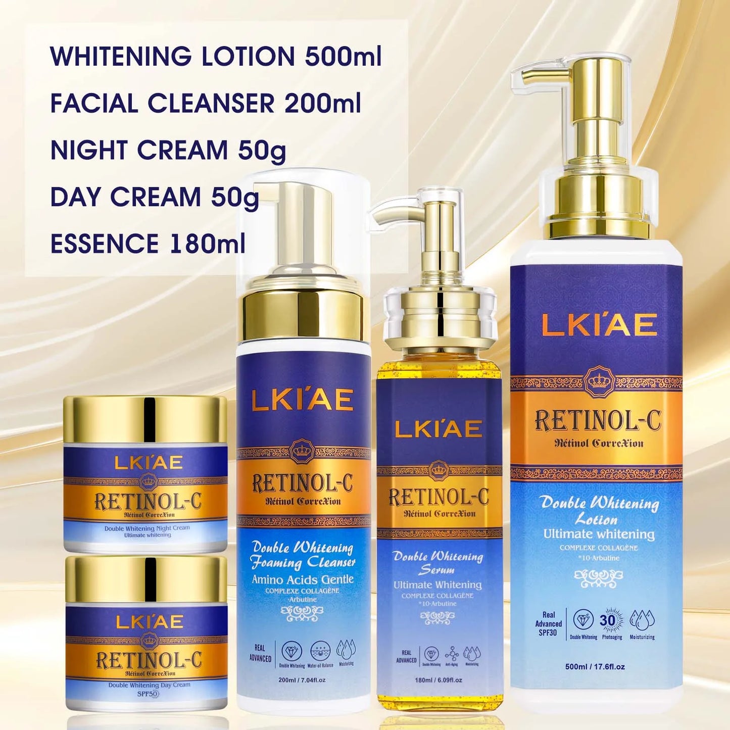 Advanced Retinol Double Whitening Skin Care Set, Deeply Moisturizing, Clean Skin, Reduce Wrinkles, Stains, Dark Spots