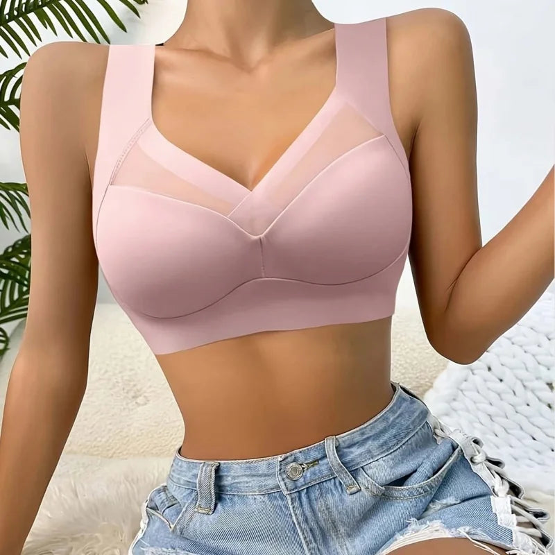 4-Pack Plus Size Wire-Free Backless Lingerie Thin, Push-Up& Shaping Seamless lce Silk Bras with Fixed Cups