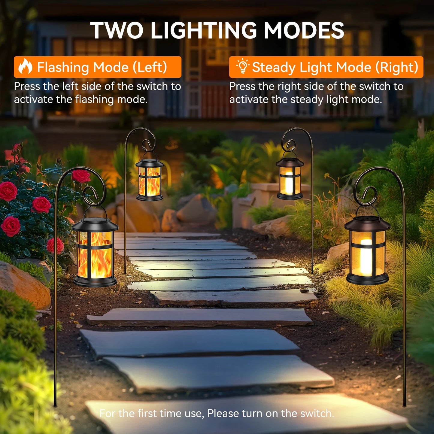 2 Pack Solar Flame LED Lights, 2 Modes, Outdoor Lanterns for Yard, Garden, Camping Decor and Gifts