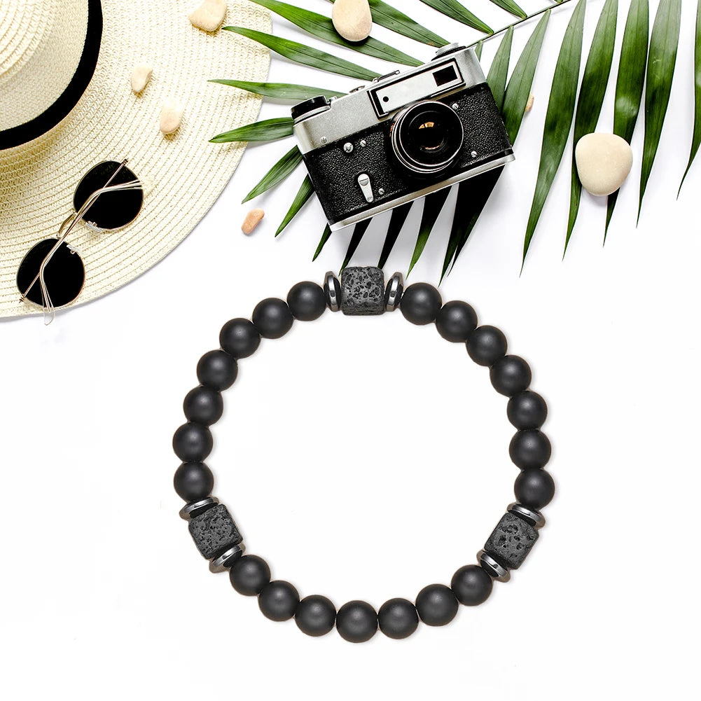 Fathers Day Gifts for Dad Mens Beaded Bracelet with Love Card Lava Rock Bracelet Birthday Fathers Day Christmas Gifts for Men