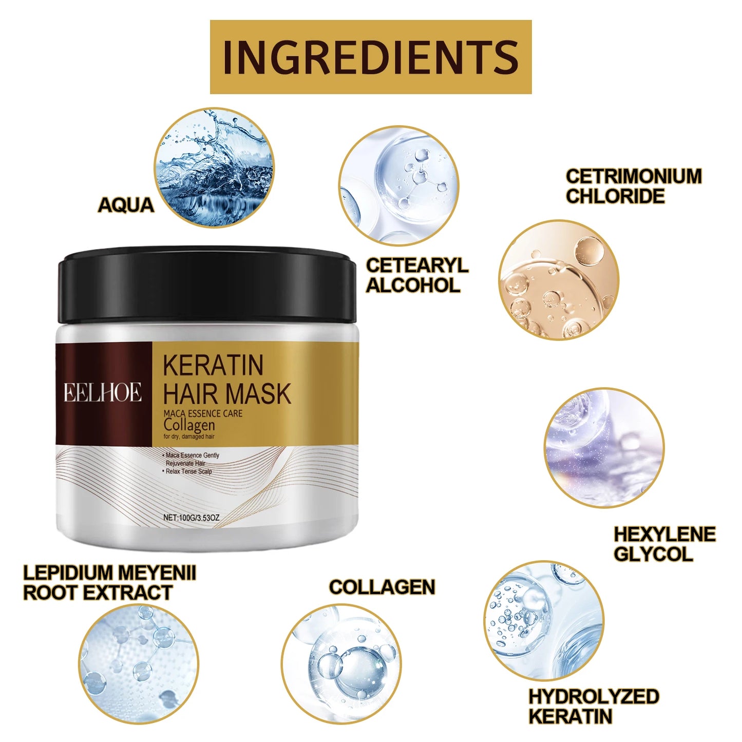 Magical Hair Mask Softens Frizz Repairs Damage Fine Hair Anti-loss Smooth Shiny Hair Collagen Deep Moisturizing Hairs Care 100g