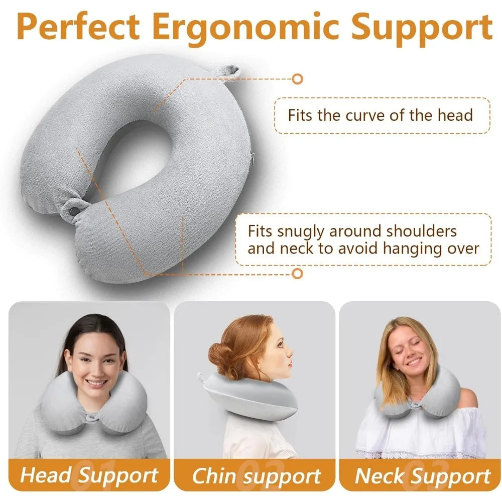 Travel Pillow, Memory Foam Neck Pillow for Traveling Winter Summer, U Shape Neck Pillow Airplane Portable Flight Pillow Adult Tr