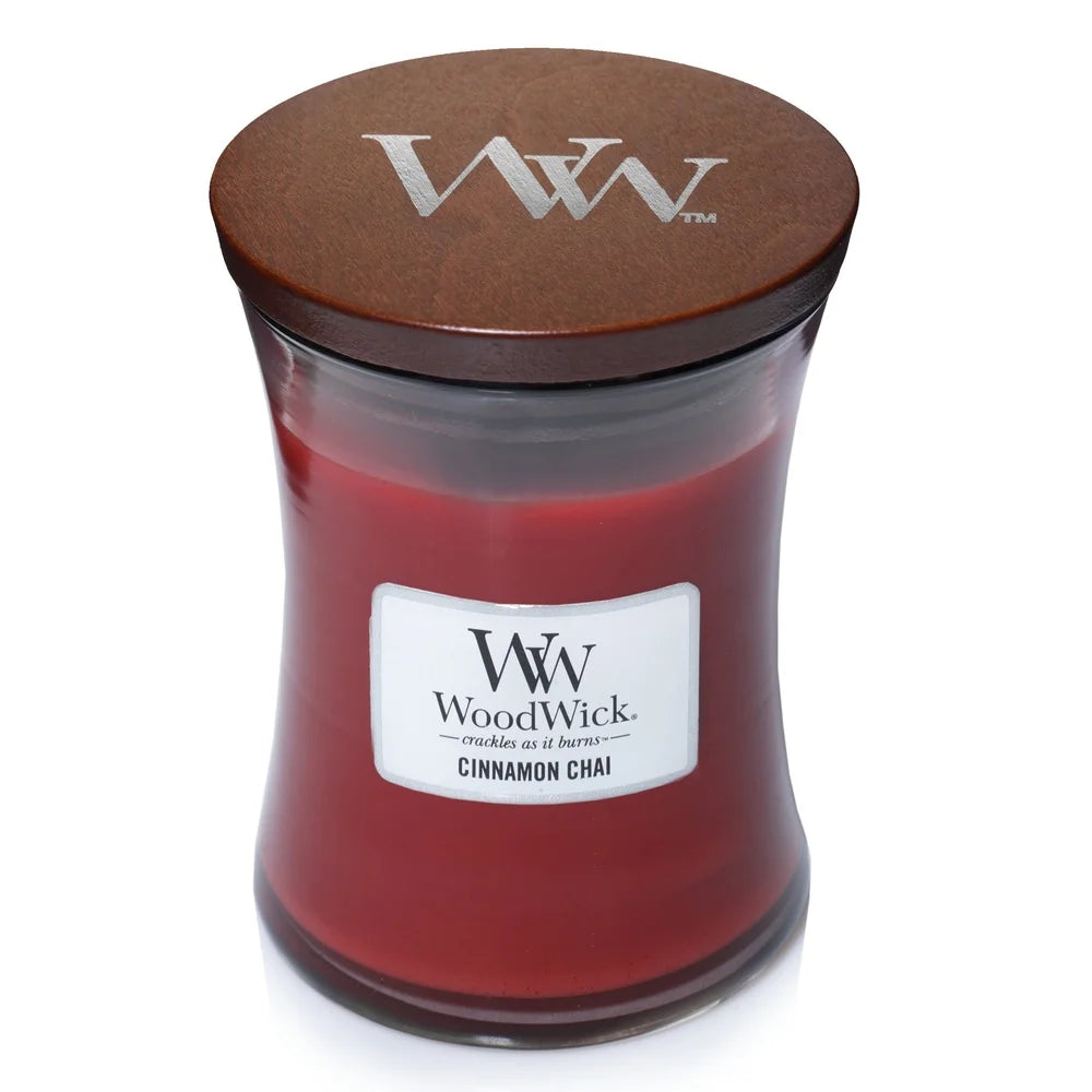 4 Pack Medium Hourglass Scented Candle Cinnamon Chai Soy Wax Wooden Wick Aromatic Relaxing Burn Time 60 Hours