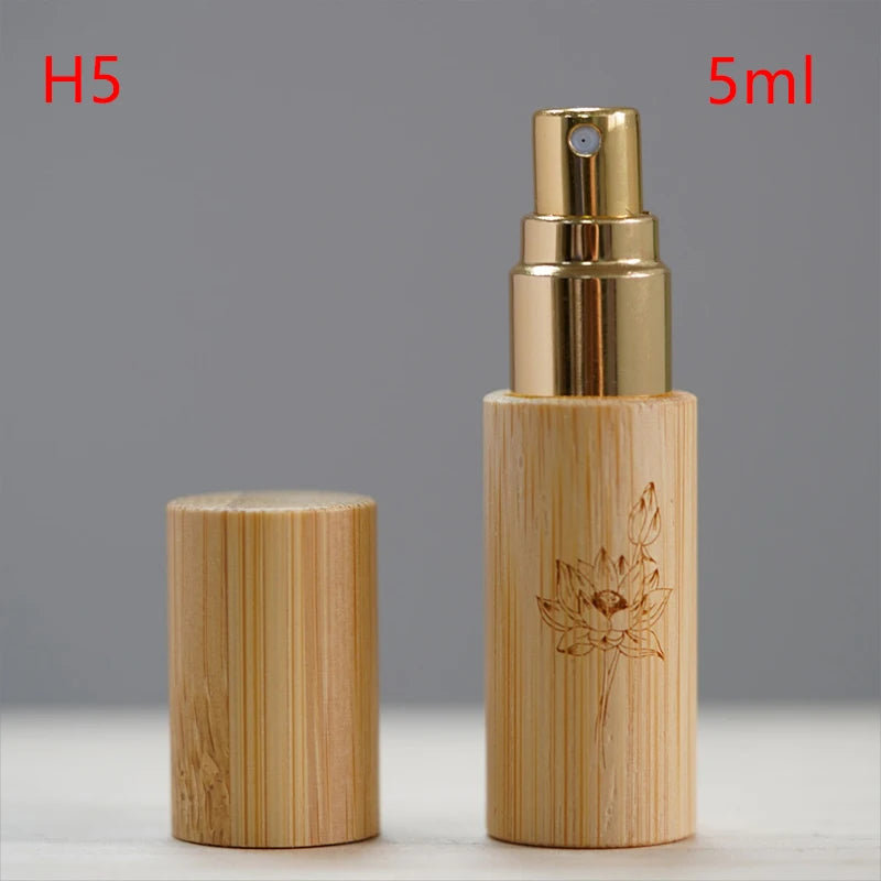 5/10ml Flower Pattern Wood Perfume Atomizer Portable Liquid Cosmetics Container Traveling Empty Refillable Spray Bamboo Bottle