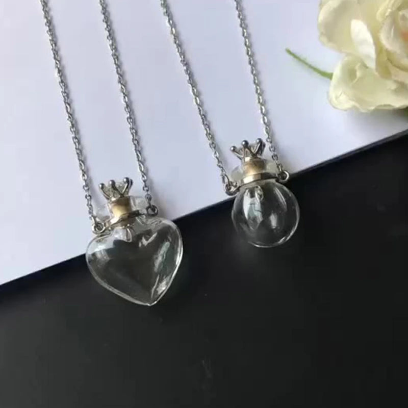 Transparent Heart Vial Bottle Necklaces for Titanium Steel Chain Make a for Wish Blood Vial Necklace Women Jewelry