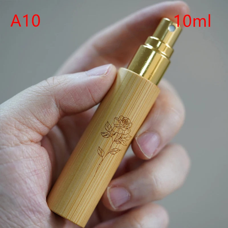 5/10ml Flower Pattern Wood Perfume Atomizer Portable Liquid Cosmetics Container Traveling Empty Refillable Spray Bamboo Bottle