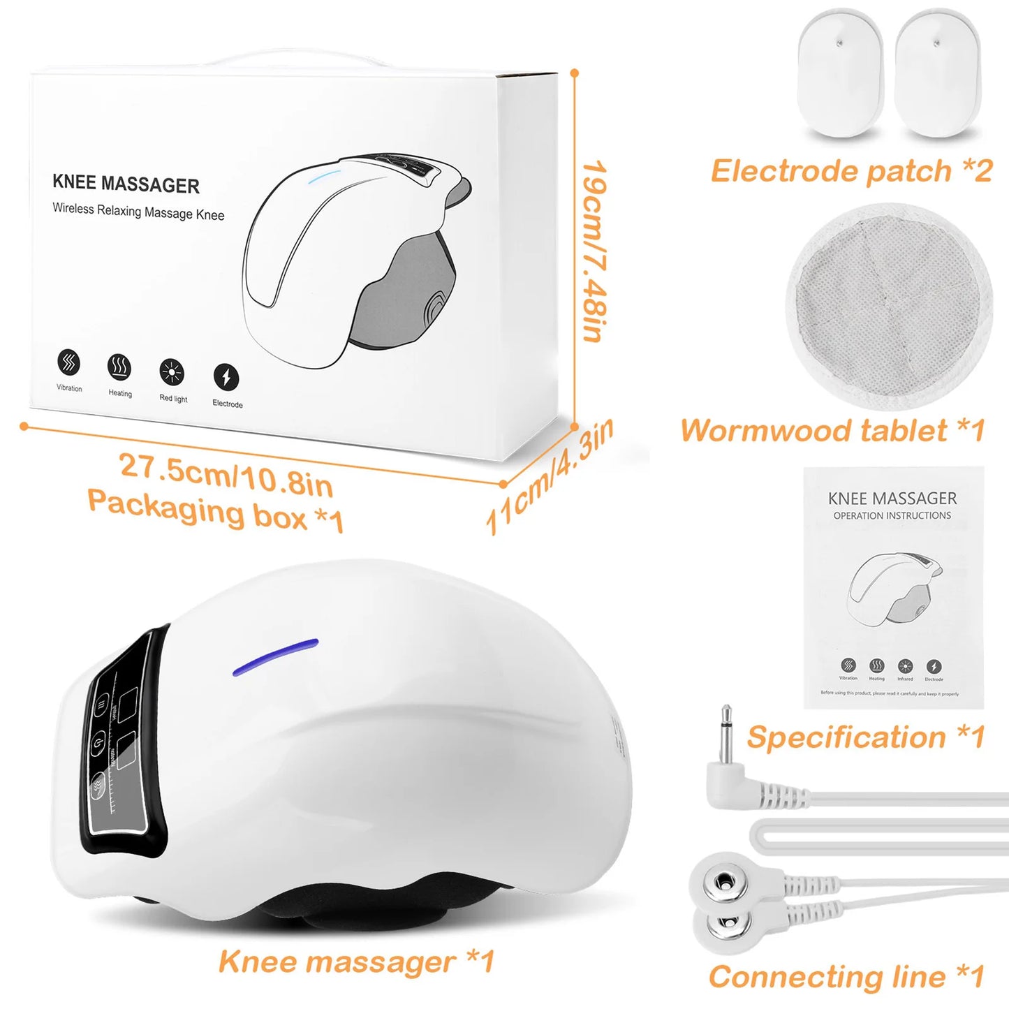Electric Knee Massager Adjustable Temperature Vibration Cordless Knee Massager with LED Screen White Vibration Knee Massager