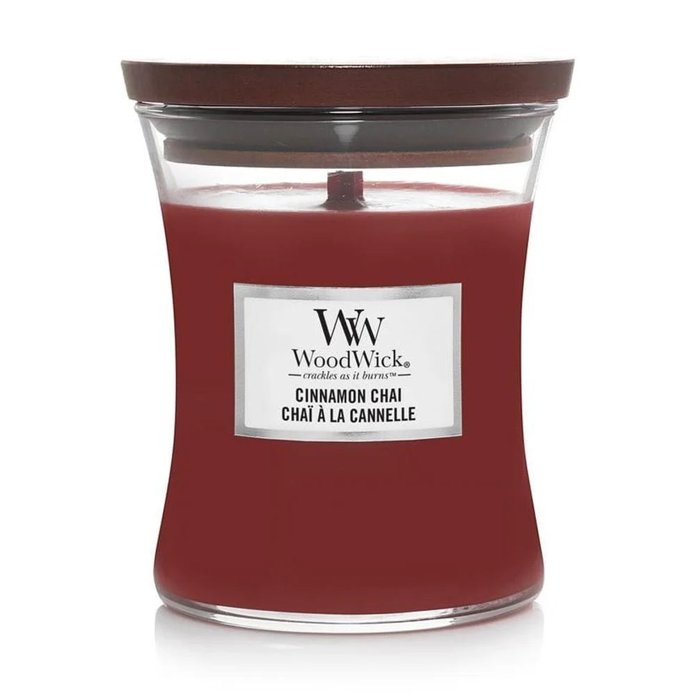 4 Pack Medium Hourglass Scented Candle Cinnamon Chai Soy Wax Wooden Wick Aromatic Relaxing Burn Time 60 Hours