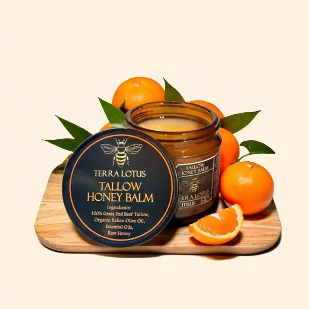 Terra Lotus - Organic Grass-Fed Beef Tallow Balm with Raw Honey - Moisturizing Cream for Soft, Smooth Skin - Handmade