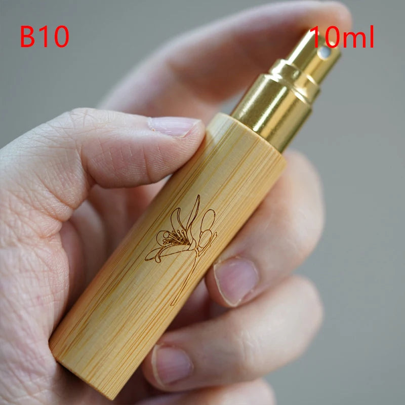 5/10ml Flower Pattern Wood Perfume Atomizer Portable Liquid Cosmetics Container Traveling Empty Refillable Spray Bamboo Bottle