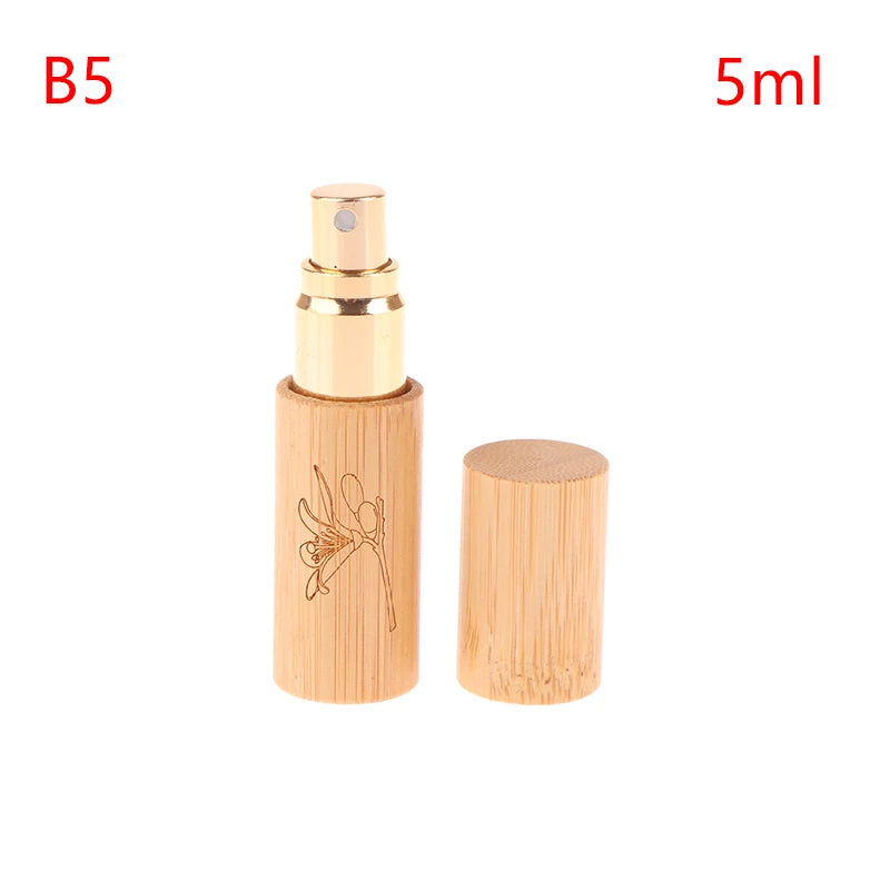 5/10ml Flower Pattern Wood Perfume Atomizer Portable Liquid Cosmetics Container Traveling Empty Refillable Spray Bamboo Bottle