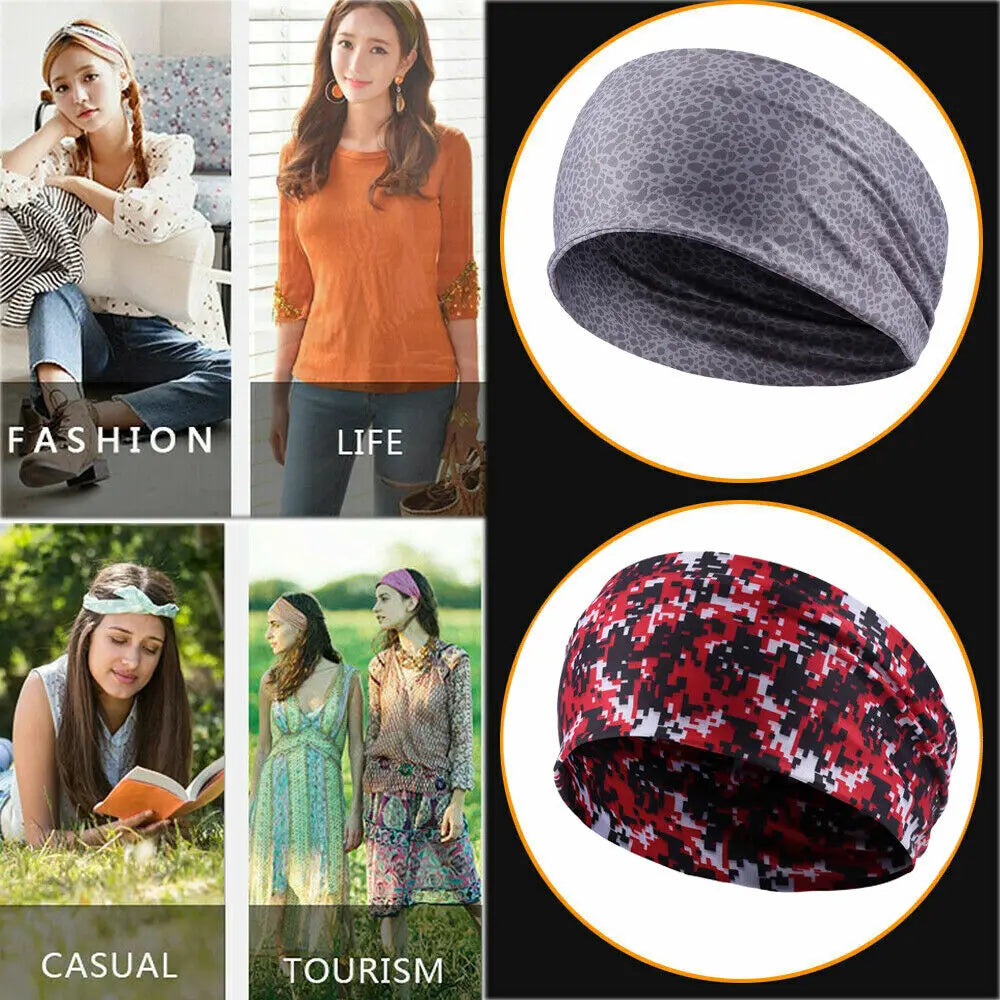 Mens Womens Wide Headband Non-slip Elastic Hair Wrap Sports Yoga Gym Hairband Breathable Gym Running Tennis Outdoor Headwrap