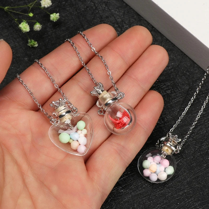 Transparent Heart Vial Bottle Necklaces for Titanium Steel Chain Make a for Wish Blood Vial Necklace Women Jewelry