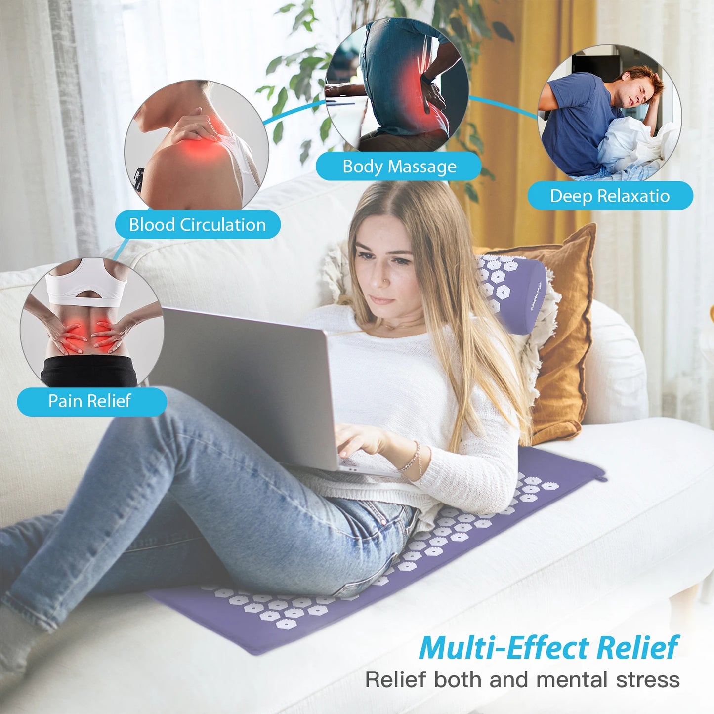 Massager Cushion Massage Yoga Mat Acupressure Relieve Pain Stress Back Body Pain Spike Mat Acupuncture Mat And Pillow Set