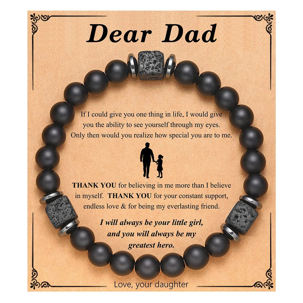 Fathers Day Gifts for Dad Mens Beaded Bracelet with Love Card Lava Rock Bracelet Birthday Fathers Day Christmas Gifts for Men