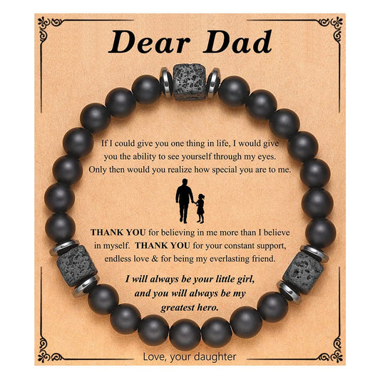 Fathers Day Gifts for Dad Mens Beaded Bracelet with Love Card Lava Rock Bracelet Birthday Fathers Day Christmas Gifts for Men