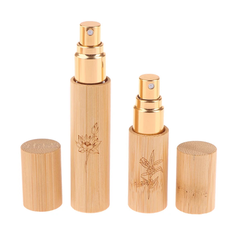5/10ml Flower Pattern Wood Perfume Atomizer Portable Liquid Cosmetics Container Traveling Empty Refillable Spray Bamboo Bottle