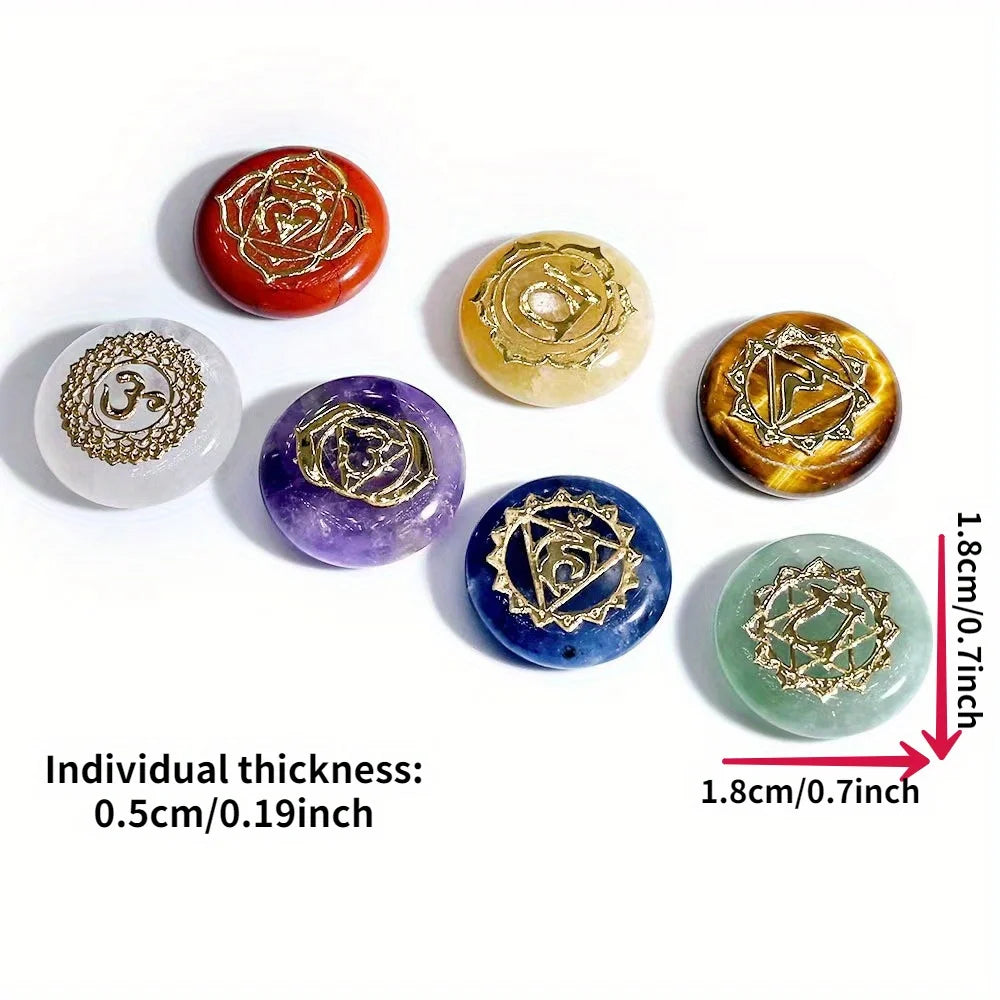 7 Pack Runic Natural Crystal Beads Colorful Engraved Symbols Yoga Stone Jewelry Making Reiki Healing Quartz Set