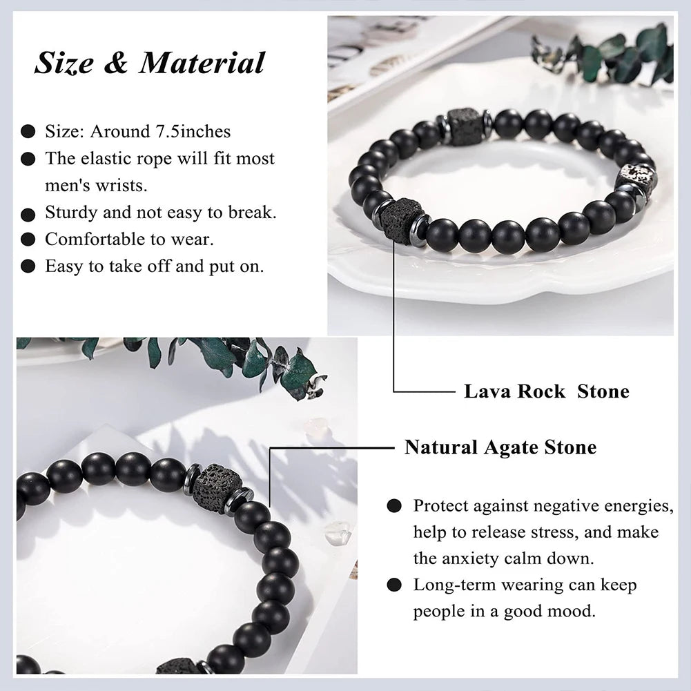 Fathers Day Gifts for Dad Mens Beaded Bracelet with Love Card Lava Rock Bracelet Birthday Fathers Day Christmas Gifts for Men