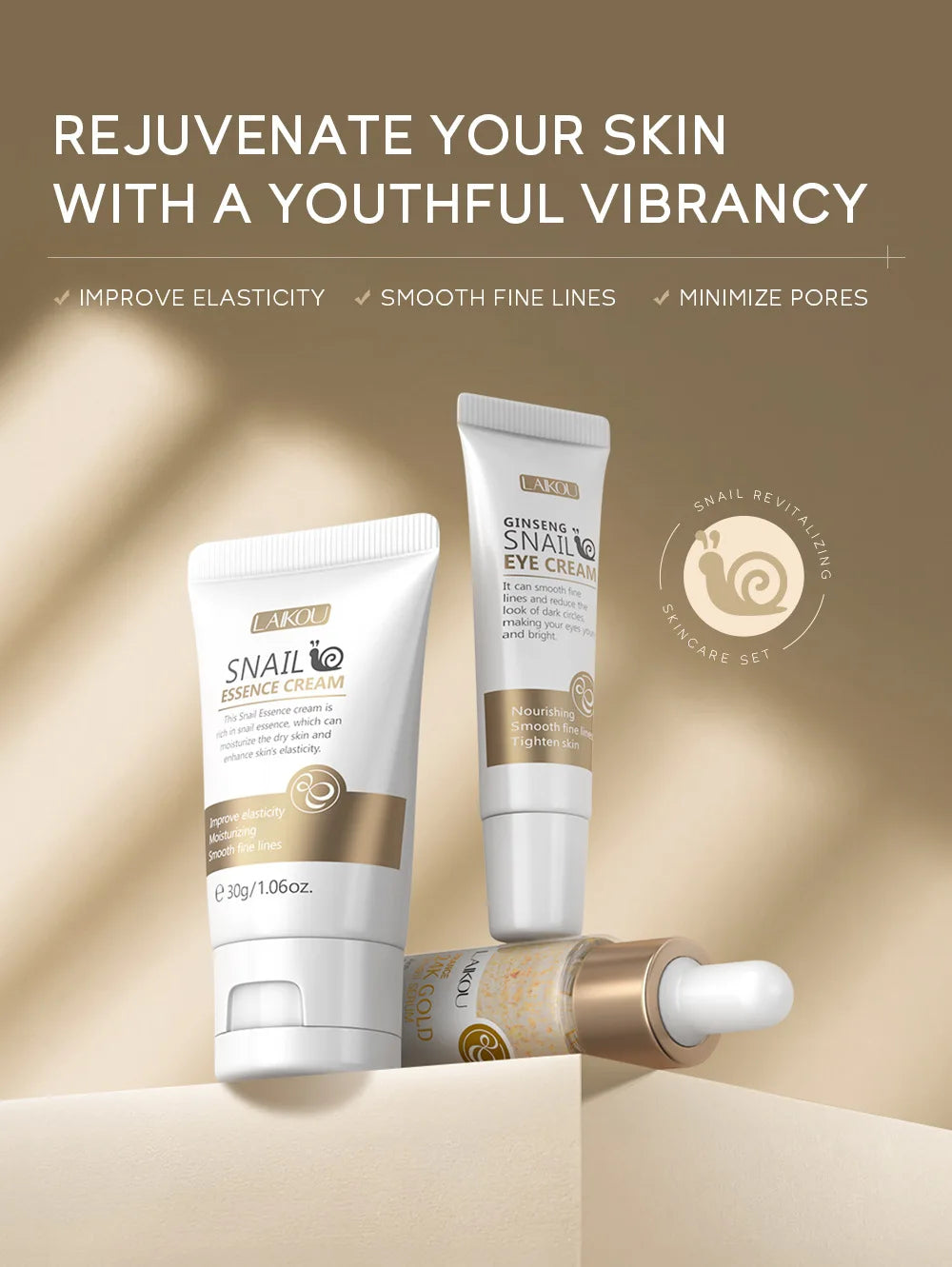 3pcs/set  Skin Care Set Vitamin C Sakura Snail Essence Serum & Eye Cream & Face Cream Moisturizer Travel Size Skincare Set
